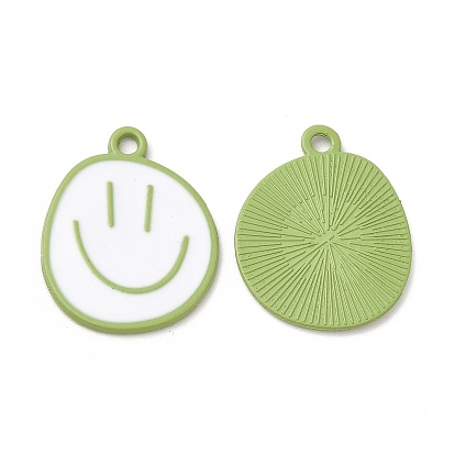 Spray Painted Alloy Pendants, Cadmium Free & Nickel Free & Lead Free, Flat Round with Smiling Face Pattern Charm