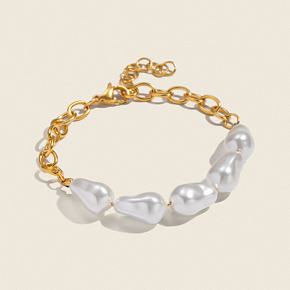 Элегантные браслеты из натуральных жемчужных бусин, 304 женские браслеты-цепочки из нержавеющей стали, самородки