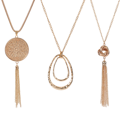 3 шт. 3 стили сплава каплевидный диск узел кулон длинное ожерелье комплект