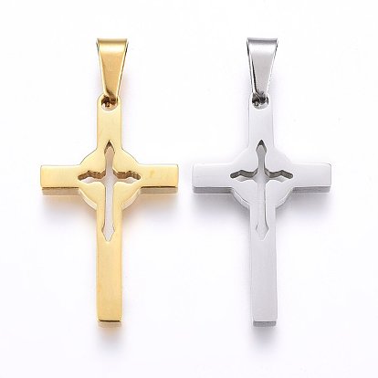 304 Stainless Steel Pendants, with Hollow, Cross