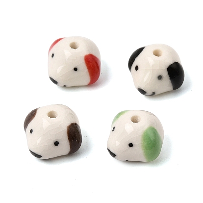 Handmade Porcelain Beads, Dog, Hand Painted, Famille Rose Porcelain