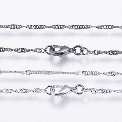 Collares de cadena de latón chapados en estantes ecológicos, cadenas de singapur / cadenas de olas de agua, larga duración plateado