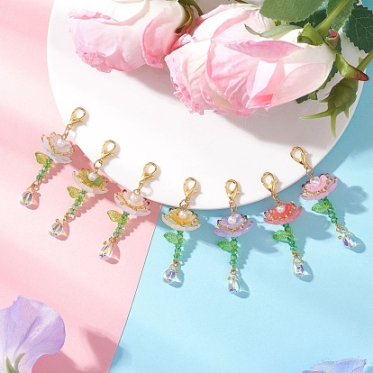 Декоративные подвески из гальванизированного стекла и акрила., Сплав с застежками когтя омара, цветок