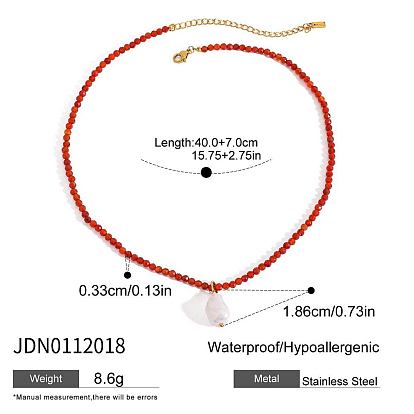 Кулон из риса со стеклянным жемчугом, ожерелье из граненых круглых бусин из натурального граната с цепочками на концах из нержавеющей стали, белые