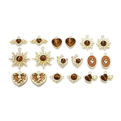 18шт 9 стили подвески из сплава смолы, со стразами, искусственным жемчугом из АБС-пластика и искусственным тигровым глазом, разнообразные