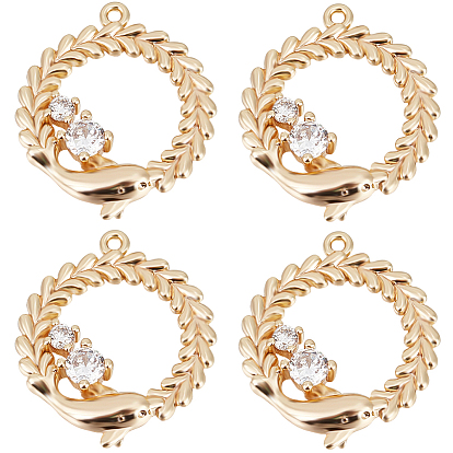 10 кулоны из латуни с микрочастицами и кубическим цирконием., реальный 18 k позолоченный, кольцо с дельфином