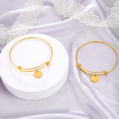 Регулируемые расширяемые 304 браслеты из нержавеющей стали, браслеты с подвесками для женщин, плоско-круглые