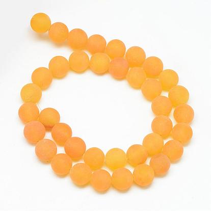 Natural White Jade Bead Strands, Dyed, Frosted, Round