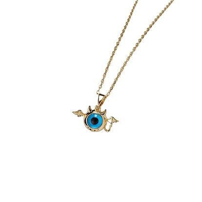 Vintage Turkish Blue Eye Pendant Necklace - Sweet and Cool, Geometric Design.