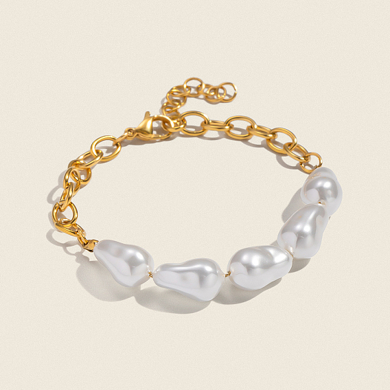 Элегантные браслеты из натуральных жемчужных бусин, 304 женские браслеты-цепочки из нержавеющей стали, самородки