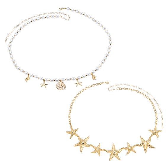 2шт. 2 стили: подвески в форме морской звезды из сплава в форме ракушки, пластиковые жемчужные цепочки на талию и живот для сексуального бикини