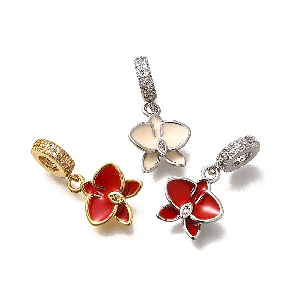 Латунные прозрачные кубические цирконии цветы европейские подвески, подвески с большими отверстиями с эмалью, без кадмия и без свинца, долговечный, стойки покрытие