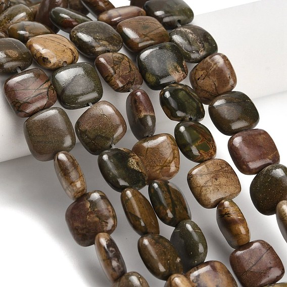 Нити бусин из натурального камня пикассо/полихромной яшмы, квадратный