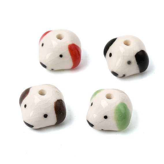 Handmade Porcelain Beads, Dog, Hand Painted, Famille Rose Porcelain