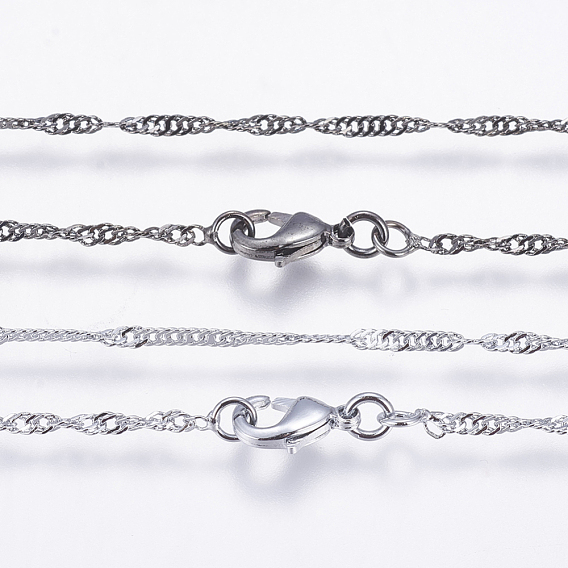 Eco-Friendly Rack Plating Brass Chain Necklaces, Singapore Chains/Water Wave Chains, Long-Lasting Plated