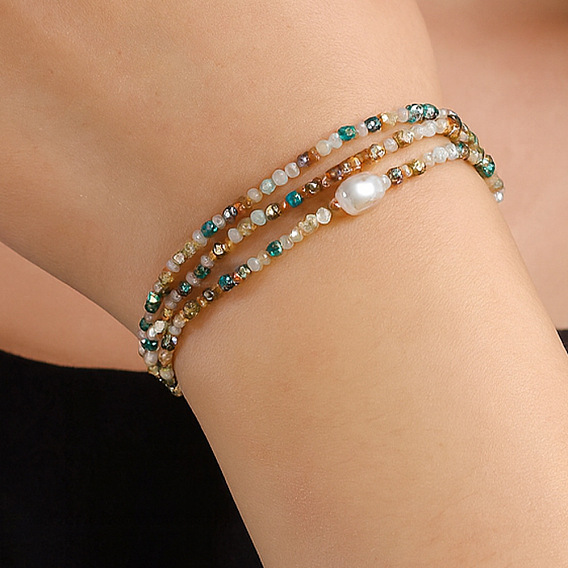 Винтажные элегантные браслеты из искусственного жемчуга и стеклянных бусин, эластичные, для женщин.
