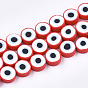 Handmade Polymer Clay Beads Strands, Flat Round with Eye