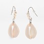 Cowrie Shell Dangle Earrings, with Shell Pearl Beads, 304 Stainless Steel Findings, Plastic Ear Nuts