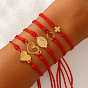 Brass Religion Link Adjustable Handmade Braided Nylon Red String Bracelets, Golden