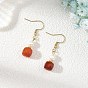 Natural Carnelian with Round Shell Pearl Beads Cube Dangle Earrings, with Brass Flat Round Spacer Beads and 304 Stainless Steel Earring Hooks