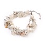 Natural White Moonstone Bracelets, with Metal Findings, Chip
