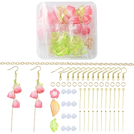 DIY Tulip Earring Making Kit, Including  Acrylic Flower Beads & Leaf Pendants, Iron Earring Hooks & Jump Rings, Brass Cable Chains