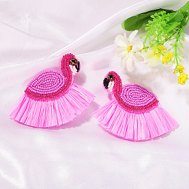 Handmade Tassel Earrings with Swan and Lafite Grass Design