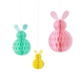 3Pcs Easter Theme Paper Bunny Family Honeycomb Pendant Decoration, Hanging Decoration