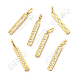 5Pcs Brass Micro Pave Clear Cubic Zirconia Pendants, Long-Lasting Plated, Rectangle