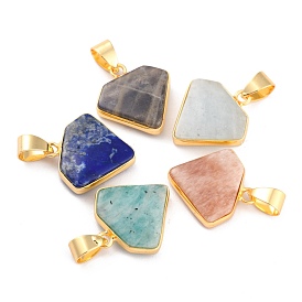 Natural Mixed Gemstone Pendants, with Golden Brass Findings, Diamond