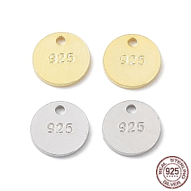 Rhodium Plated 925 Sterling Silver Charms, Flat Round Charm, with 925 Stamp