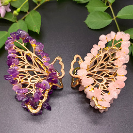 Natural crystal alloy butterfly gravel hair clip amethyst hairpin lady tied hair handmade jewelry