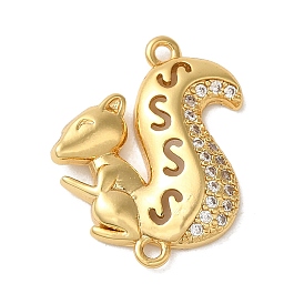 Rack Plating Brass Micro Pave Clear Cubic Zirconia Connector Charms, Squirrel Links, Long-Lasting Plated, Lead Free & Cadmium Free