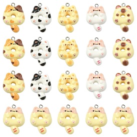 30 шт 6 цвета подвески из непрозрачной смолы, пончик в форме кота, с железной платиной петлей