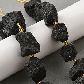 Нити бусин из необработанной натуральной лавы, самородки, с бисером