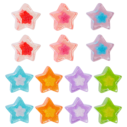 14Pcs 7 Colors Resin Beads, Star