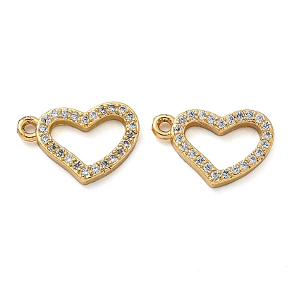 Rack Plating Brass Micro Pave Clear Cubic Zirconia Charms, Long-Lasting Plated, Cadmium Free & Lead Free, Heart