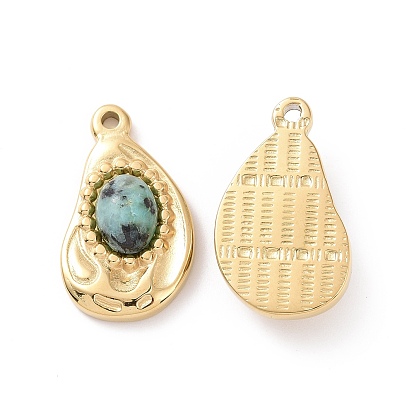 Gemstone Pendants, with Ion Plating(IP) Real 18K Gold Plated 304 Stainless Steel Findings, Teardrop Charm