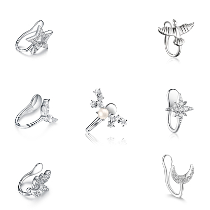 925 Sterling Silver Cuff Earrings, Silver, with Clear Cubic Zirconia