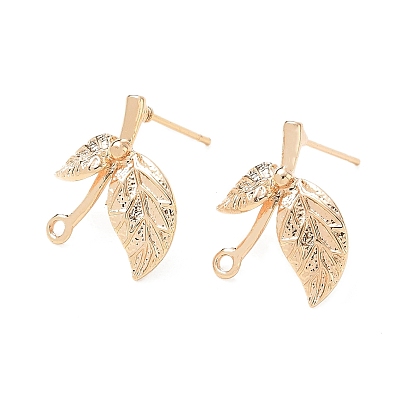 Brass Stud Earring Findings, Leaf, with Loop