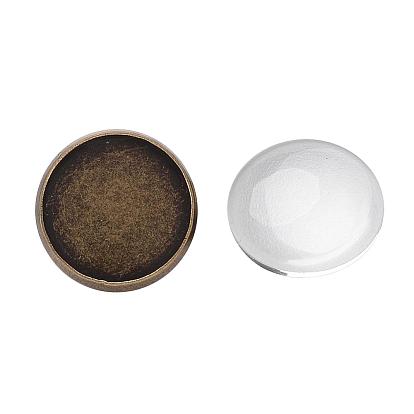 Pendant Making Sets, with Brass Pendant Cabochon Settings and Glass Cabochons, Flat Round, Nickel Free