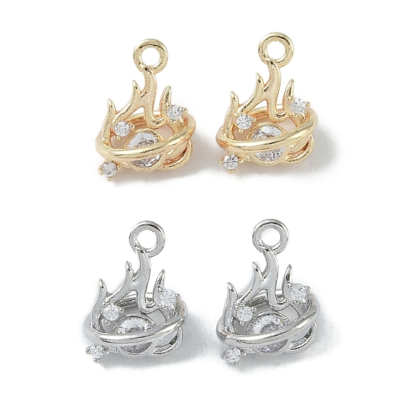 Латунные микропаве прозрачные подвески с фианитом, без кадмия, без никеля и без свинца, со стеклом, пожар