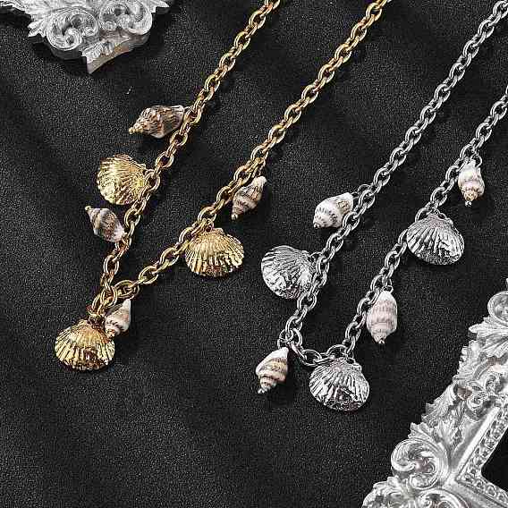 Летний пляж 304 ожерелья с подвесками из нержавеющей стали и ракушек, ожерелья в форме ракушек для женщин
