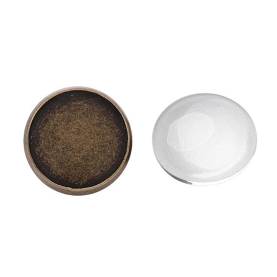 Pendant Making Sets, with Brass Pendant Cabochon Settings and Glass Cabochons, Flat Round, Nickel Free