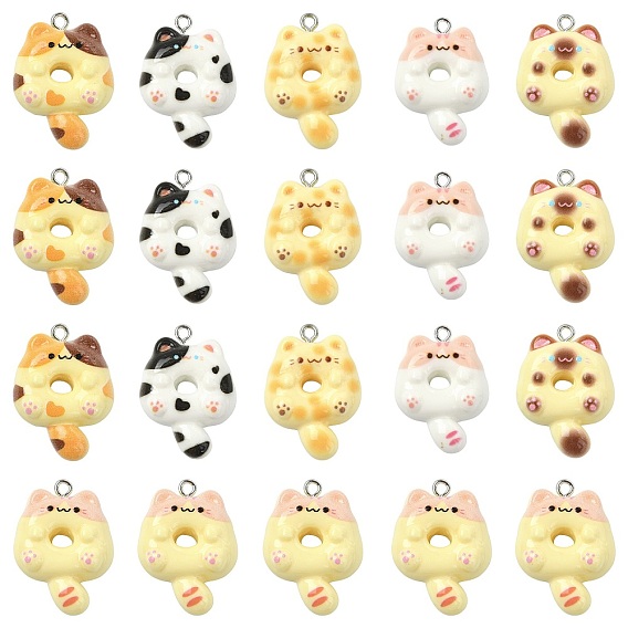 30 шт 6 цвета подвески из непрозрачной смолы, пончик в форме кота, с железной платиной петлей