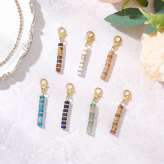 7шт. подвесные украшения из смешанных натуральных и синтетических камней, с медными застежками, колонка