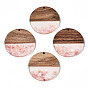 Transparent Resin & Walnut Wood Pendants, with Shell Chips, Two Tone, Flat Round