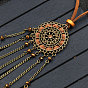 Feather Bib Statement Necklaces, Sweater Necklaces, with Alloy and Faux Suede Cord, Seed Beads