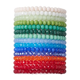 15Pcs 15 Colors Faceted Rondelle Imitation Jade Glass Beaded Stretch Bracelet Sets, Stackable Bracelets for Women