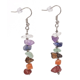 Chakra Jewelry, Chip Natural Gemstone Dangle Earrings, with Glass Seed Beads, 316 Surgical Stainless Steel Earring Hooks and Plastic Ear Nuts